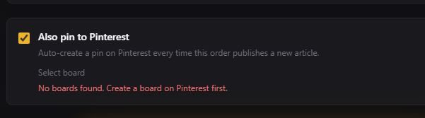 i cannot add pinterest board in the order