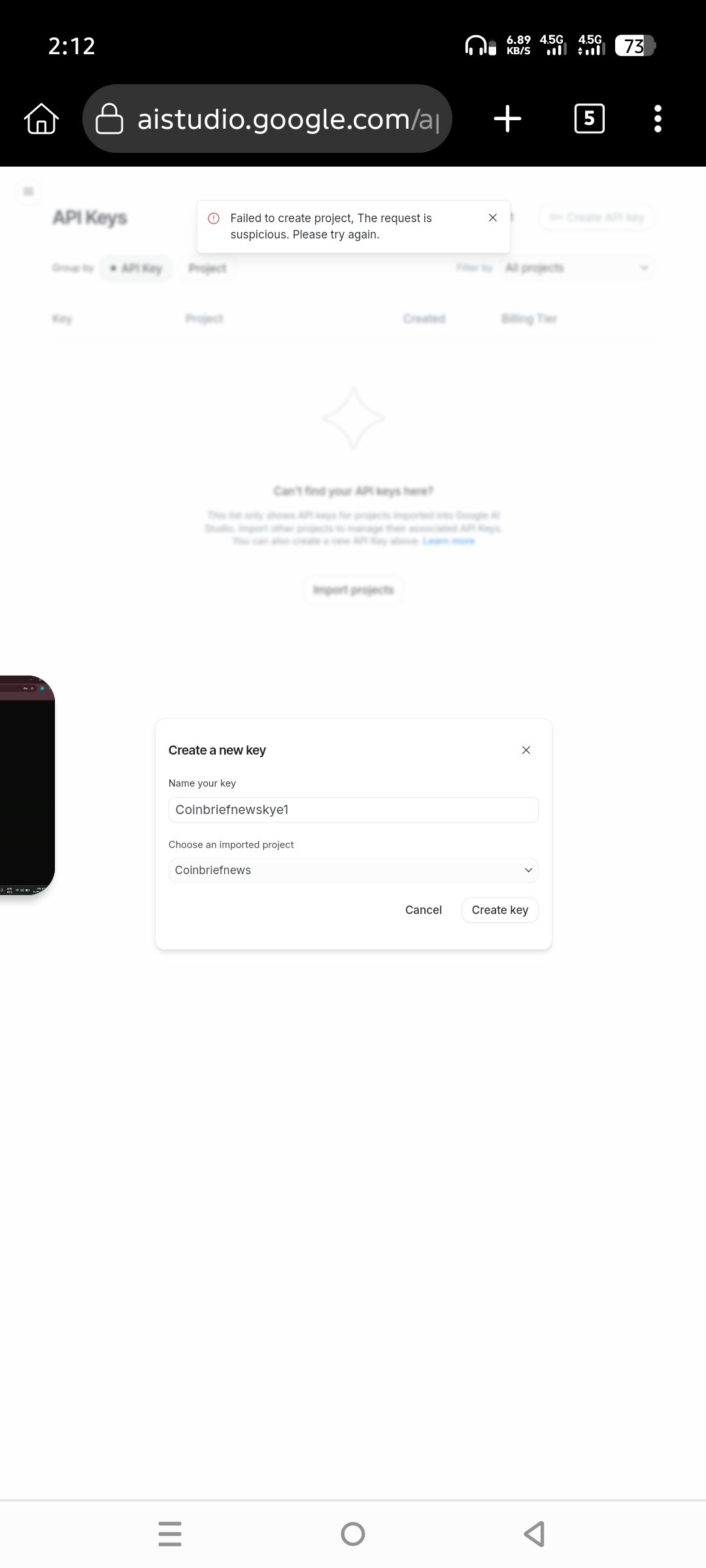Alpha auto post Gemini API key creating failed